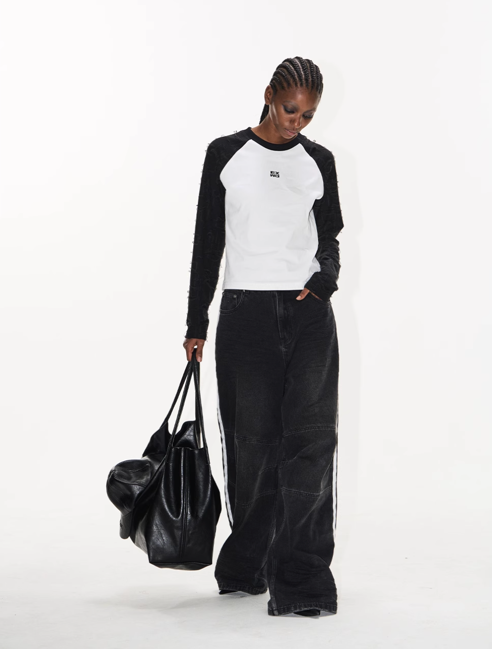 BLIND NO PLAN Washed Distressed Color-Blocked Striped Baggy Jeans | Face 3 Face