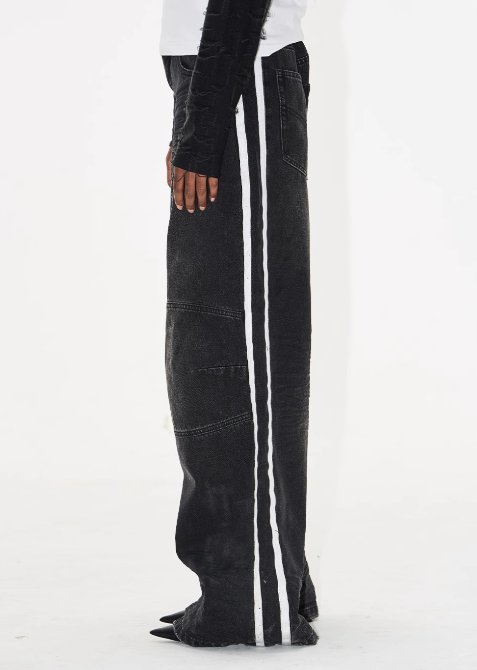 BLIND NO PLAN Washed Distressed Color-Blocked Striped Baggy Jeans | Face 3 Face