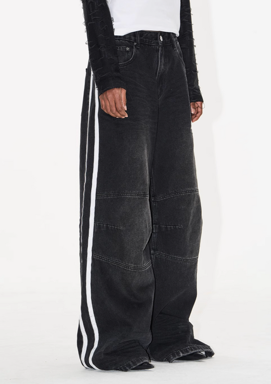 BLIND NO PLAN Washed Distressed Color-Blocked Striped Baggy Jeans | Face 3 Face