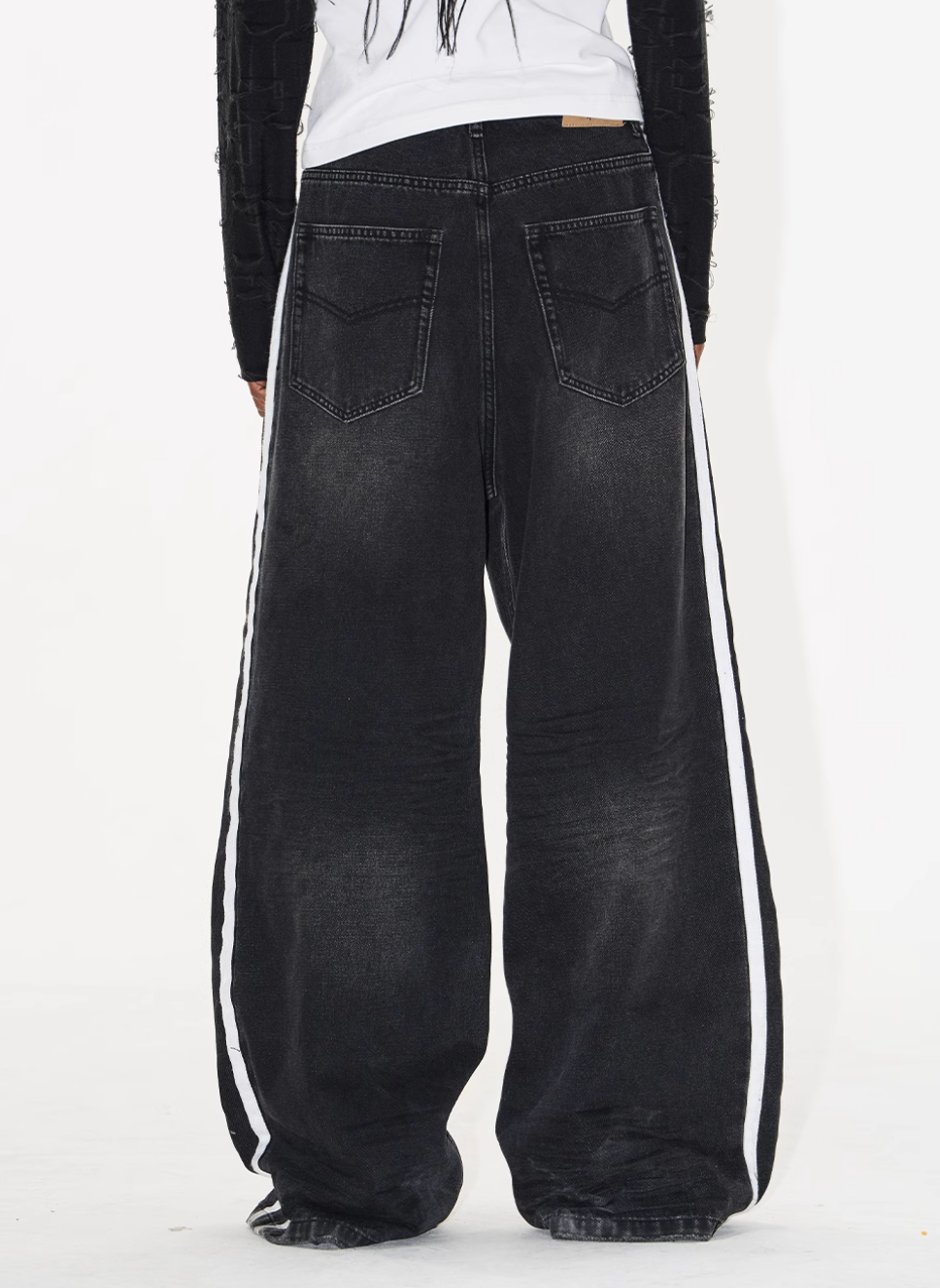 BLIND NO PLAN Washed Distressed Color-Blocked Striped Baggy Jeans | Face 3 Face
