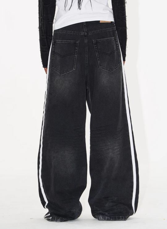 BLIND NO PLAN Washed Distressed Color-Blocked Striped Baggy Jeans | Face 3 Face