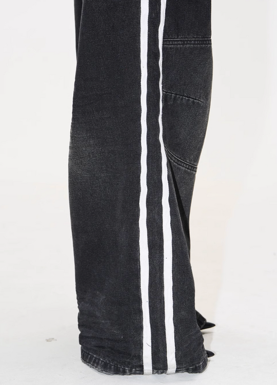 BLIND NO PLAN Washed Distressed Color-Blocked Striped Baggy Jeans | Face 3 Face