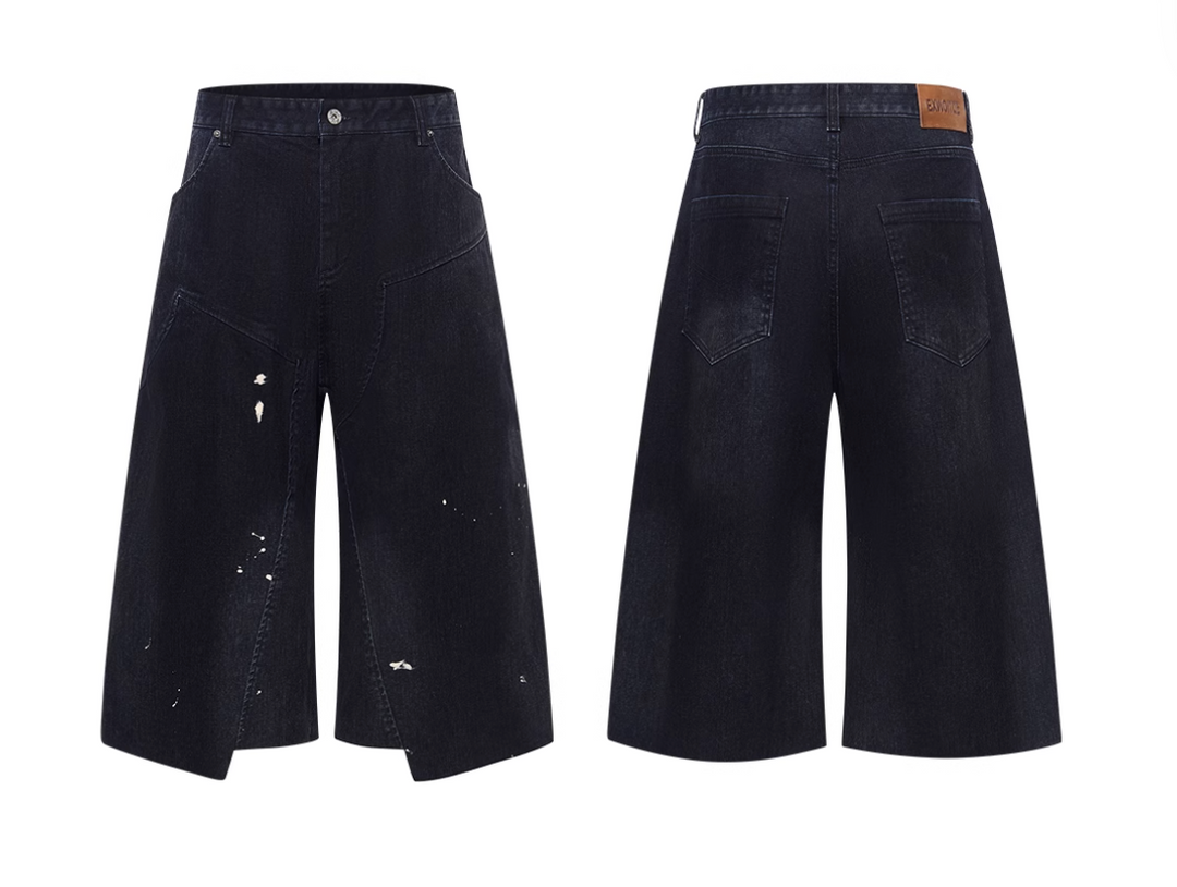 BLIND NO PLAN Washed Inked Flocked Denim Baggy Shorts | Face 3 Face