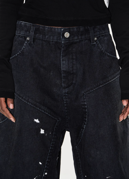 BLIND NO PLAN Washed Inked Flocked Denim Baggy Shorts | Face 3 Face