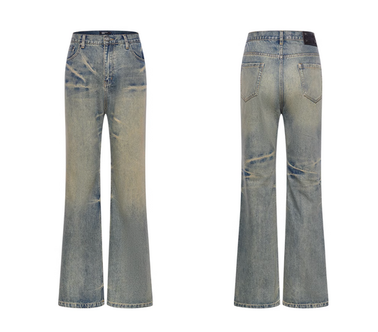 BLIND NO PLAN Aged Yellowed Whisker Washed Bootcut Jeans | Face 3 Face