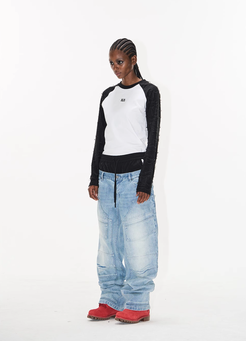 BLIND NO PLAN Double Waist Layer Mismatched Jeans | Face 3 Face