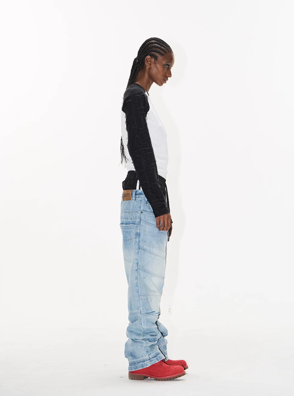 BLIND NO PLAN Double Waist Layer Mismatched Jeans | Face 3 Face