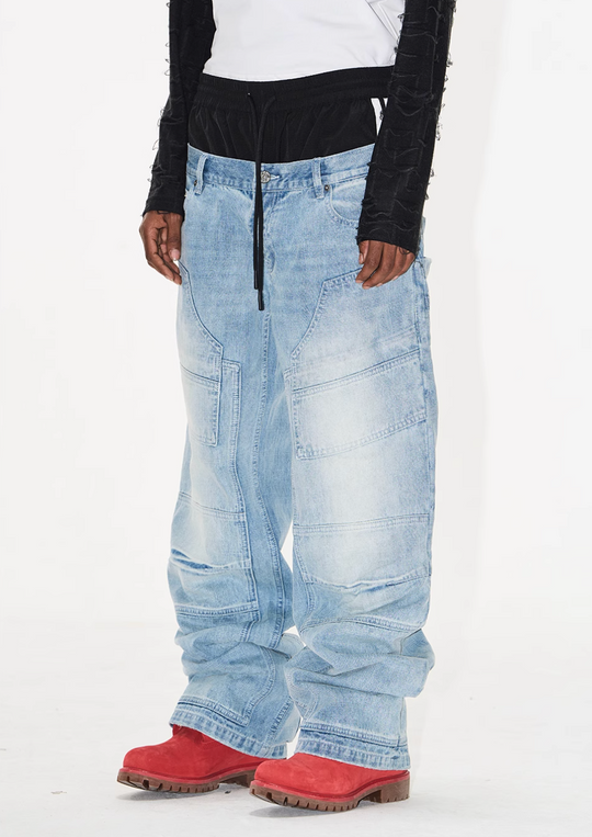 BLIND NO PLAN Double Waist Layer Mismatched Jeans | Face 3 Face