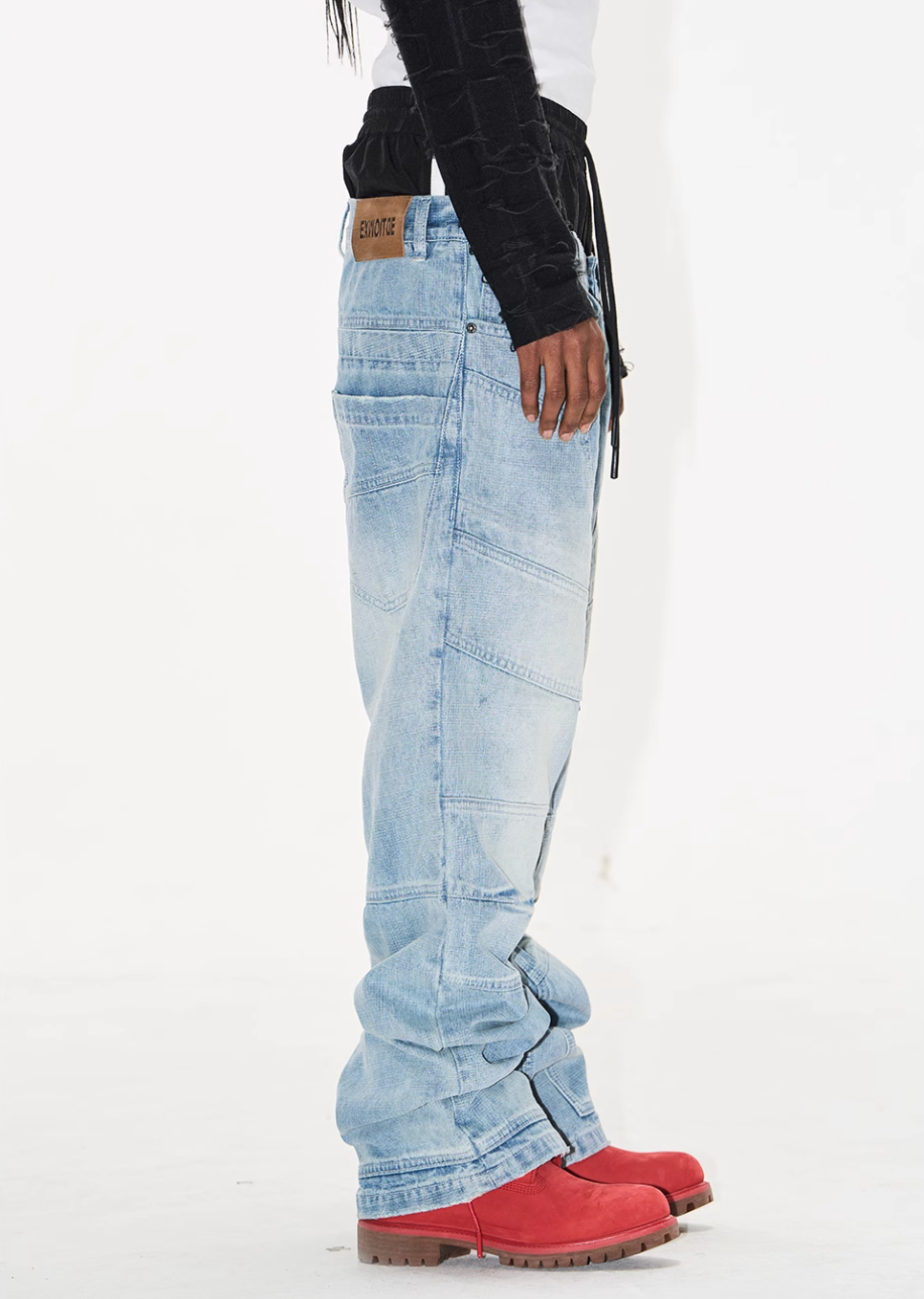 BLIND NO PLAN Double Waist Layer Mismatched Jeans | Face 3 Face