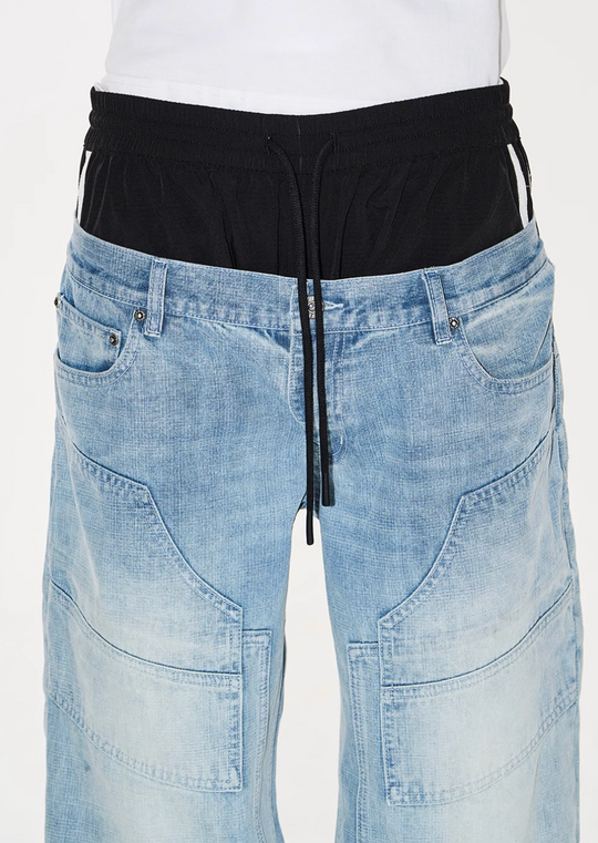BLIND NO PLAN Double Waist Layer Mismatched Jeans | Face 3 Face