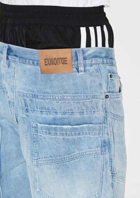BLIND NO PLAN Double Waist Layer Mismatched Jeans | Face 3 Face