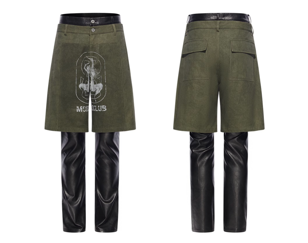 BLIND NO PLAN Double-Layer Dirty-Dye Printed Leather Pants | Face 3 Face