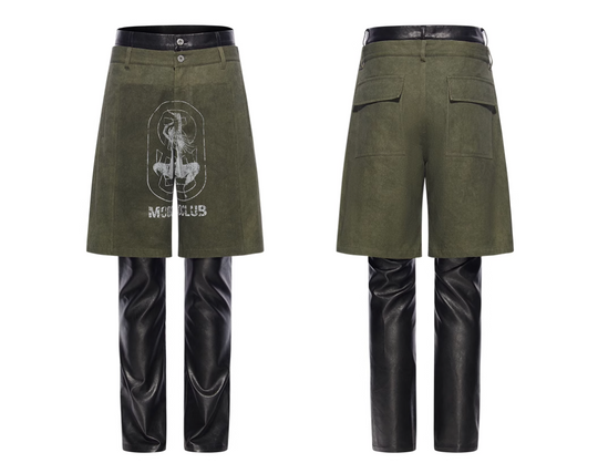 BLIND NO PLAN Double-Layer Dirty-Dye Printed Leather Pants | Face 3 Face