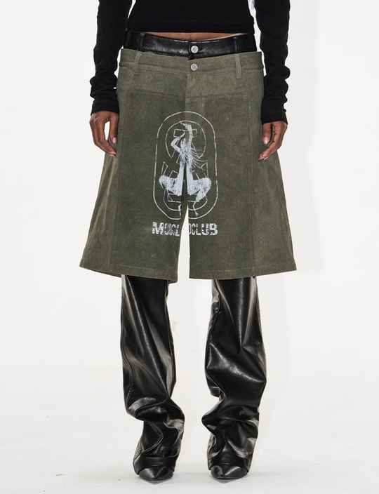 BLIND NO PLAN Double-Layer Dirty-Dye Printed Leather Pants | Face 3 Face