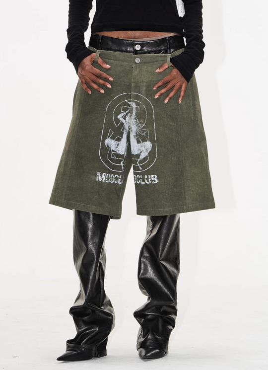 BLIND NO PLAN Double-Layer Dirty-Dye Printed Leather Pants | Face 3 Face