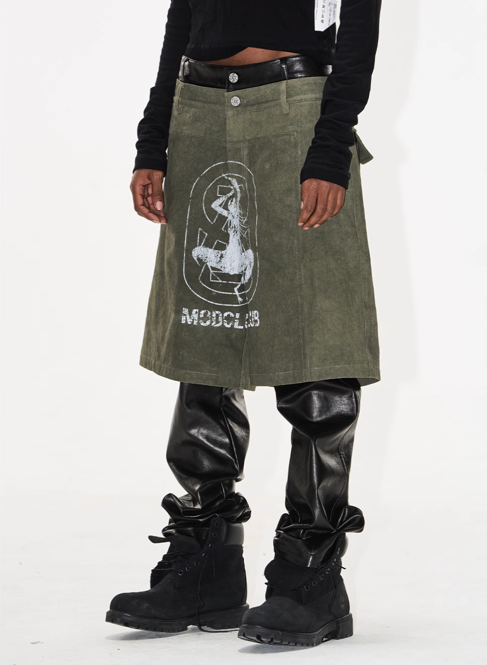 BLIND NO PLAN Double-Layer Dirty-Dye Printed Leather Pants | Face 3 Face