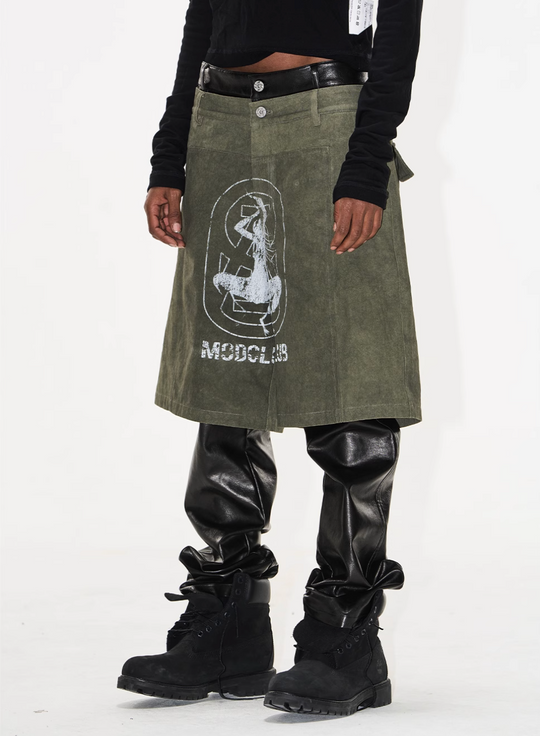 BLIND NO PLAN Double-Layer Dirty-Dye Printed Leather Pants | Face 3 Face