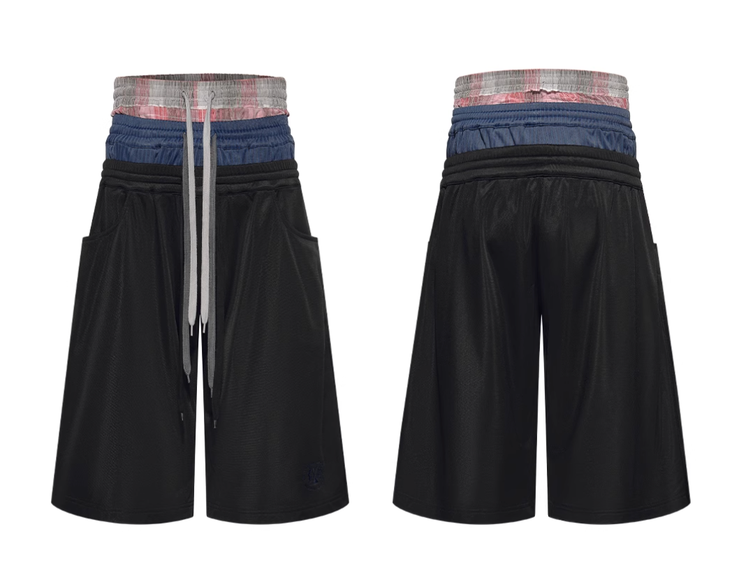 BLIND NO PLAN Multi-Layer Waist Sweat Shorts | Face 3 Face