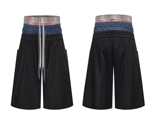 BLIND NO PLAN Multi-Layer Waist Sweat Shorts | Face 3 Face