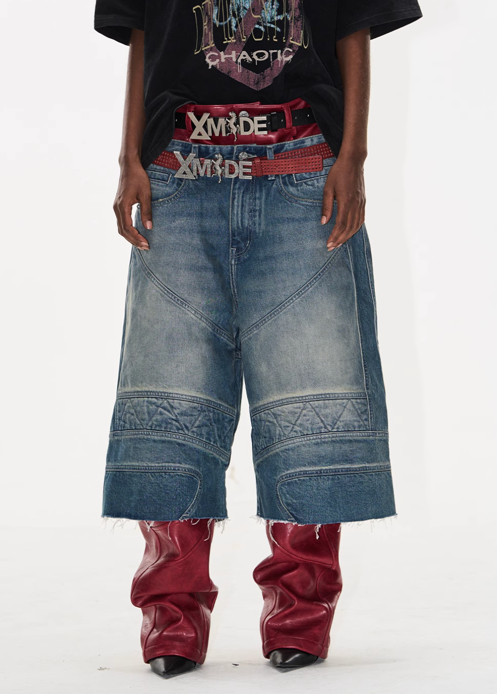 BLIND NO PLAN Washed and Aged Biker Denim Baggy Shorts | Face 3 Face