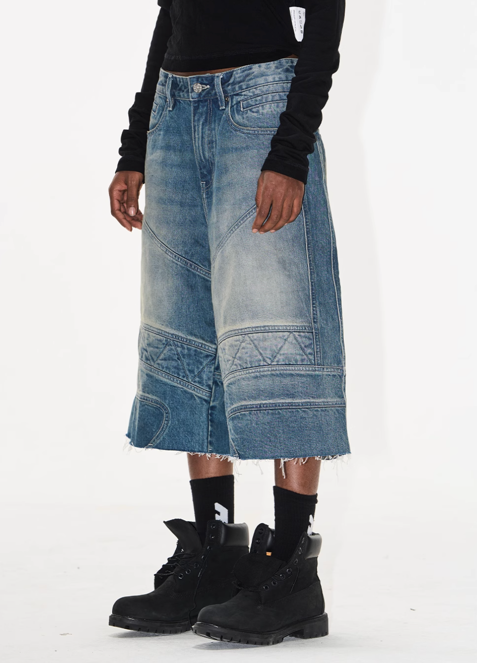 BLIND NO PLAN Washed and Aged Biker Denim Baggy Shorts | Face 3 Face