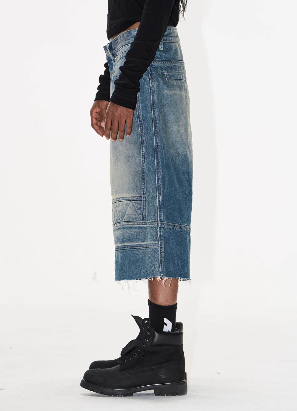 BLIND NO PLAN Washed and Aged Biker Denim Baggy Shorts | Face 3 Face
