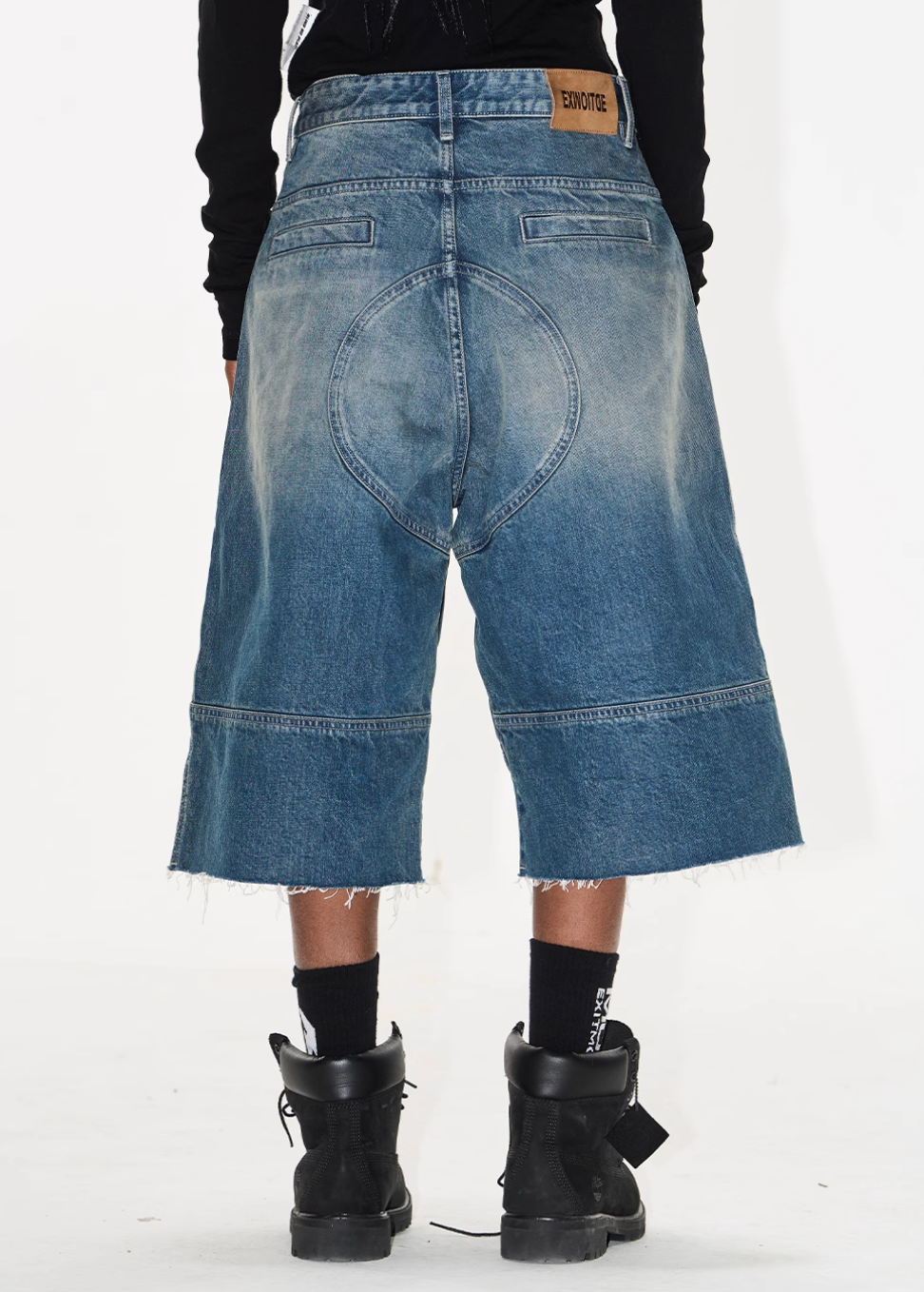 BLIND NO PLAN Washed and Aged Biker Denim Baggy Shorts | Face 3 Face