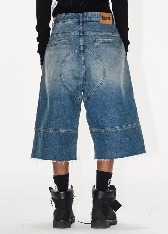 BLIND NO PLAN Washed and Aged Biker Denim Baggy Shorts | Face 3 Face