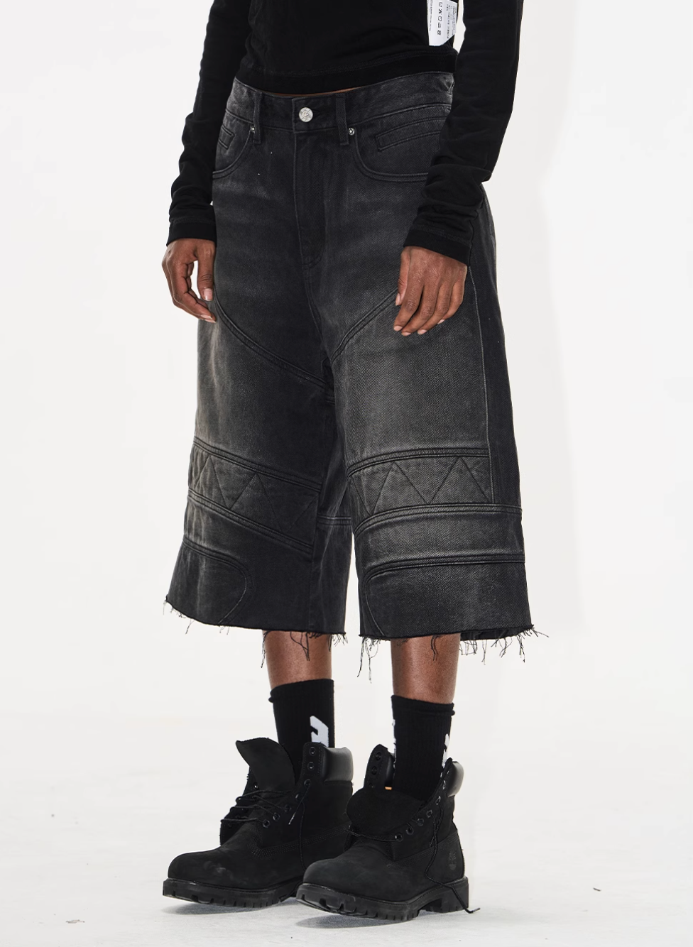 BLIND NO PLAN Washed and Aged Biker Denim Baggy Shorts | Face 3 Face