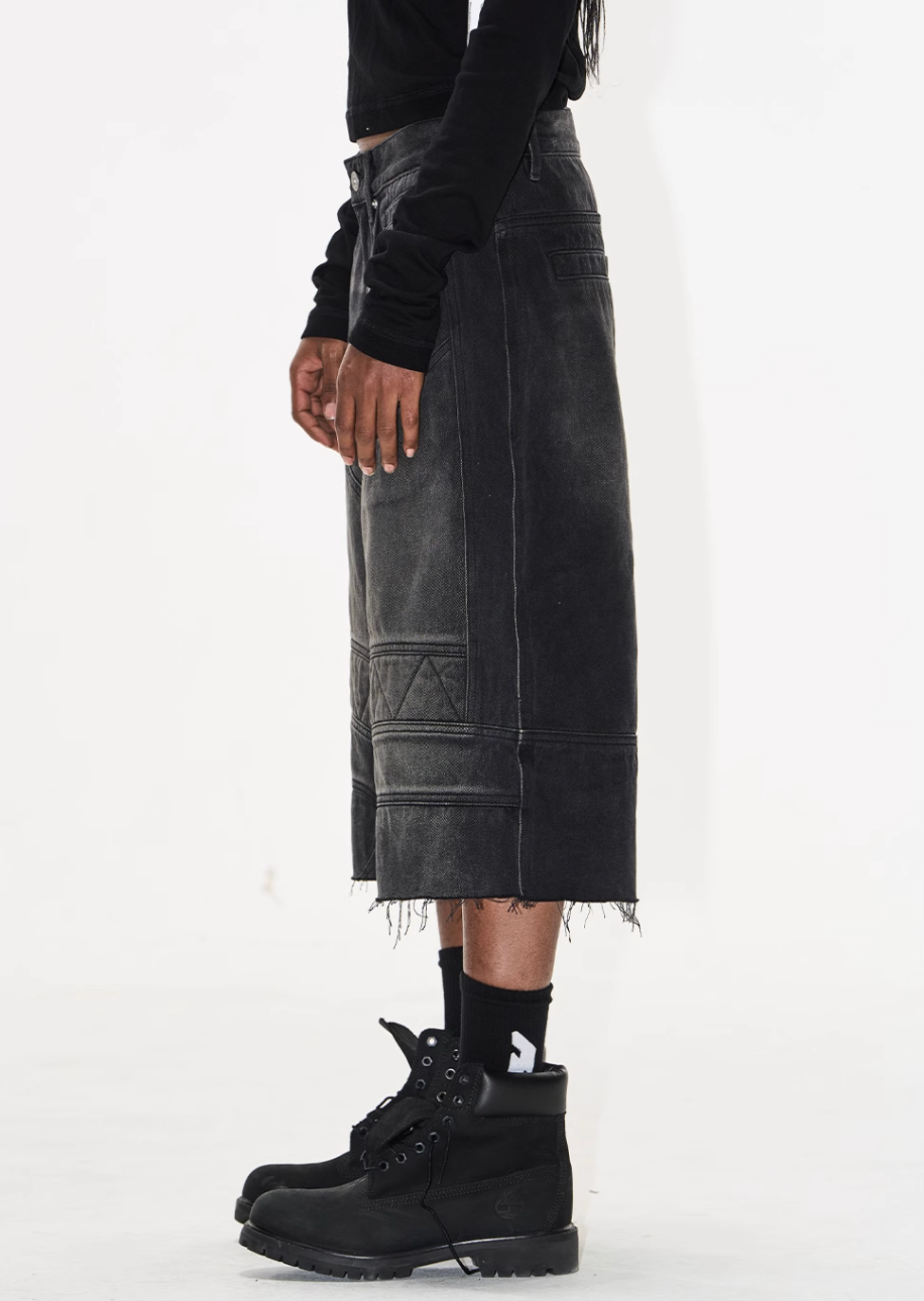 BLIND NO PLAN Washed and Aged Biker Denim Baggy Shorts | Face 3 Face