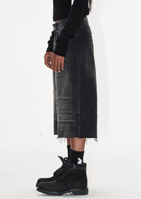 BLIND NO PLAN Washed and Aged Biker Denim Baggy Shorts | Face 3 Face