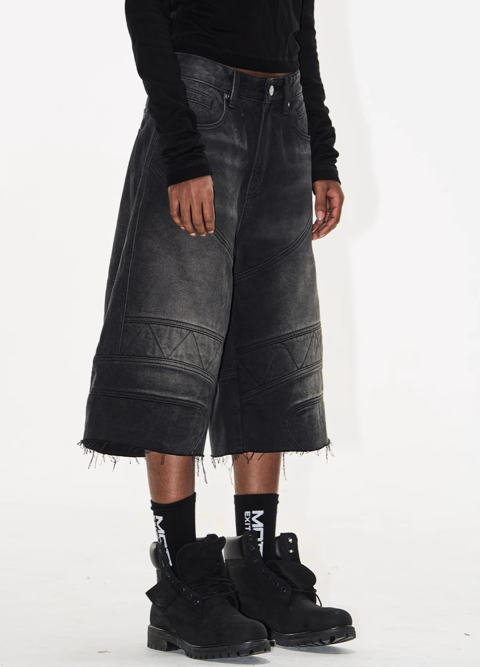 BLIND NO PLAN Washed and Aged Biker Denim Baggy Shorts | Face 3 Face