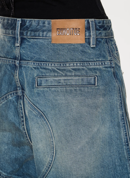 BLIND NO PLAN Washed and Aged Biker Denim Baggy Shorts | Face 3 Face