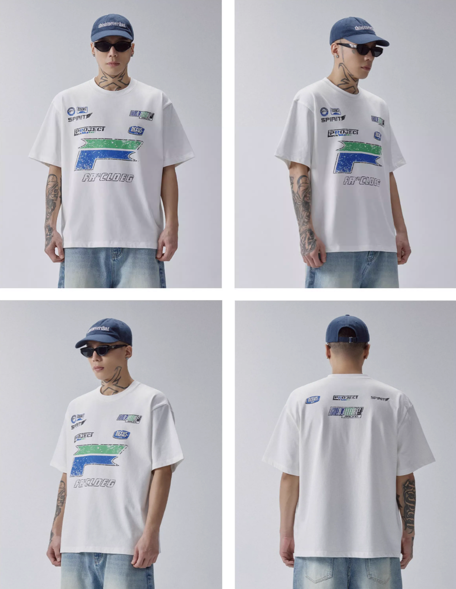 F2CE Racing-Style Cracked Letter Printed Tee | Face 3 Face