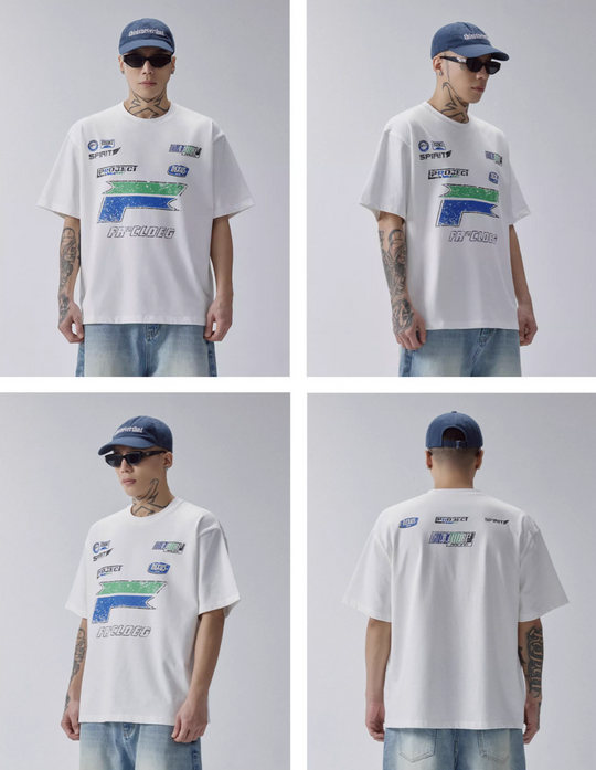 F2CE Racing-Style Cracked Letter Printed Tee | Face 3 Face