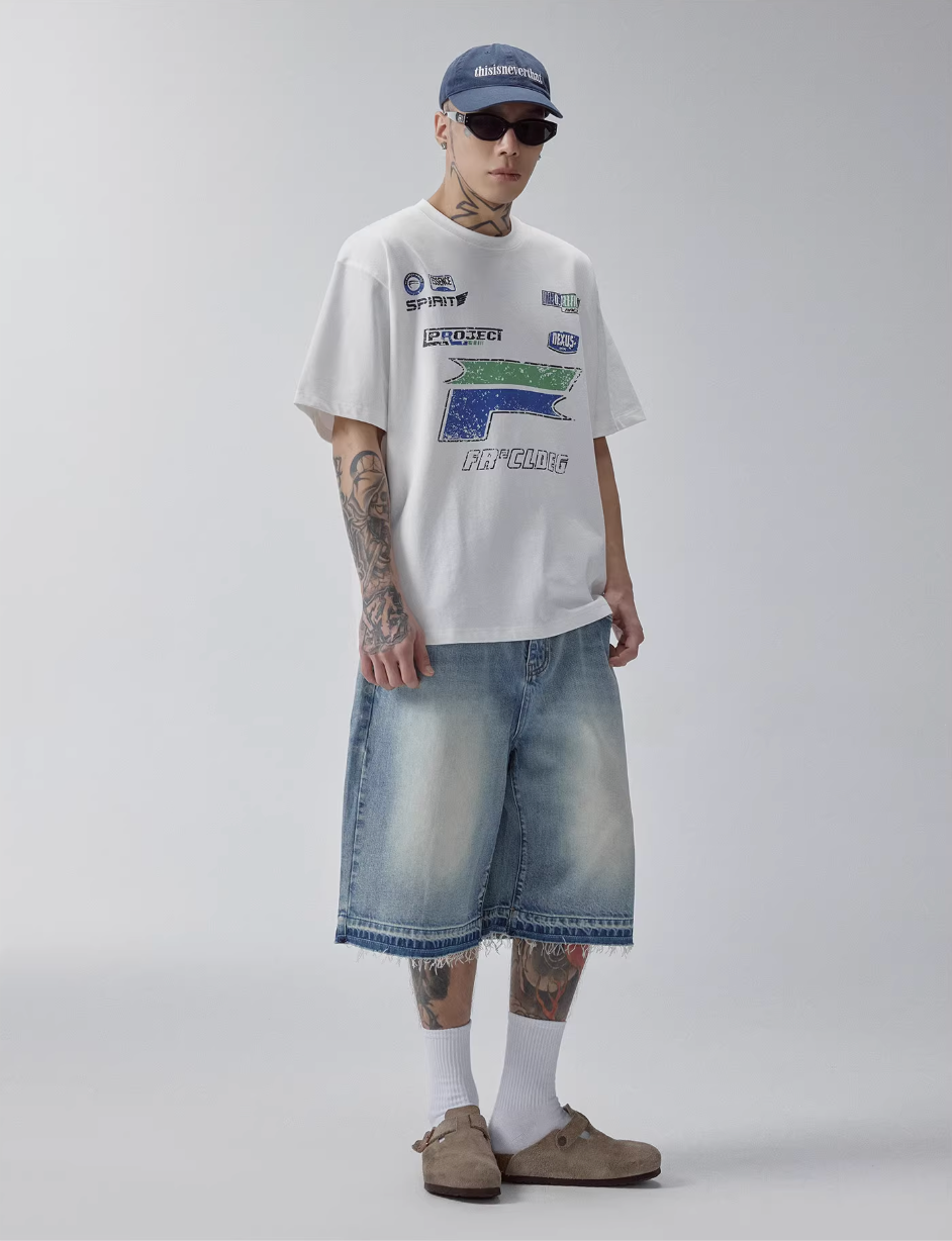 F2CE Racing-Style Cracked Letter Printed Tee | Face 3 Face