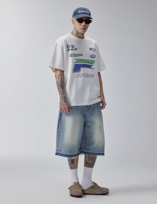 F2CE Racing-Style Cracked Letter Printed Tee | Face 3 Face