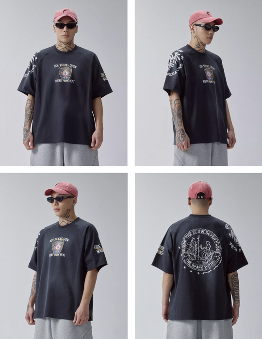 F2CE Washed Gradient Raglan Sleeve Printed Tee | Face 3 Face