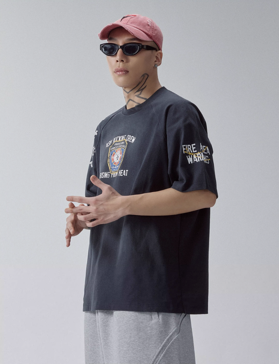 F2CE Washed Gradient Raglan Sleeve Printed Tee | Face 3 Face