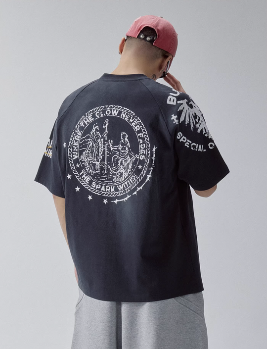 F2CE Washed Gradient Raglan Sleeve Printed Tee | Face 3 Face