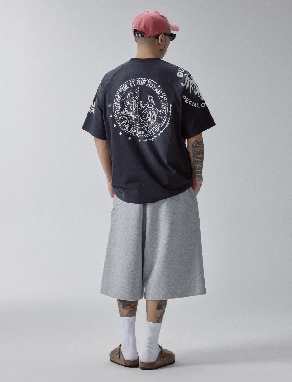 F2CE Washed Gradient Raglan Sleeve Printed Tee | Face 3 Face