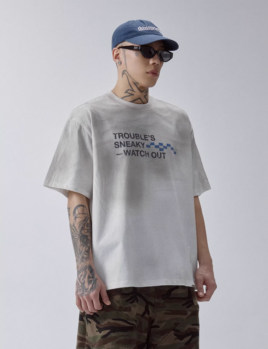 F2CE Aged Mud Dye Printed Slogan Tee | Face 3 Face