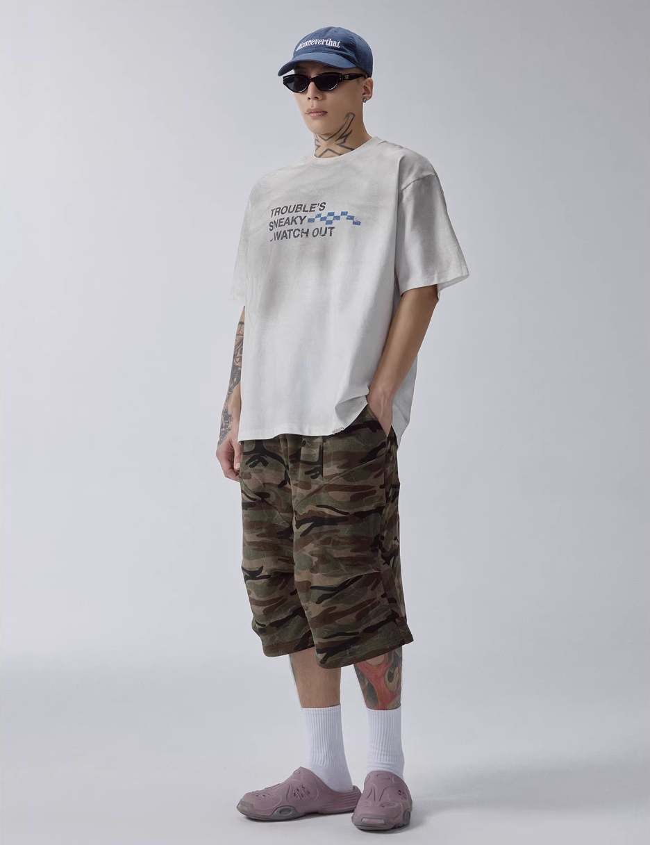 F2CE Aged Mud Dye Printed Slogan Tee | Face 3 Face