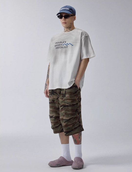 F2CE Aged Mud Dye Printed Slogan Tee | Face 3 Face