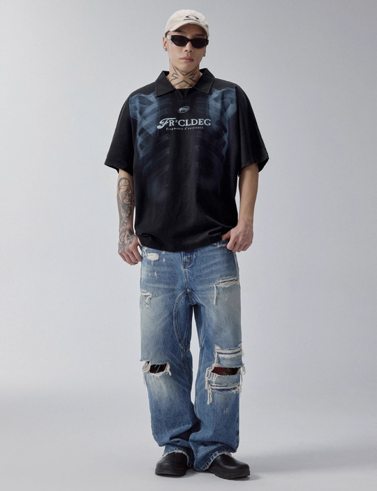 F2CE Washed X-ray Skeleton Print Polo | Face 3 Face