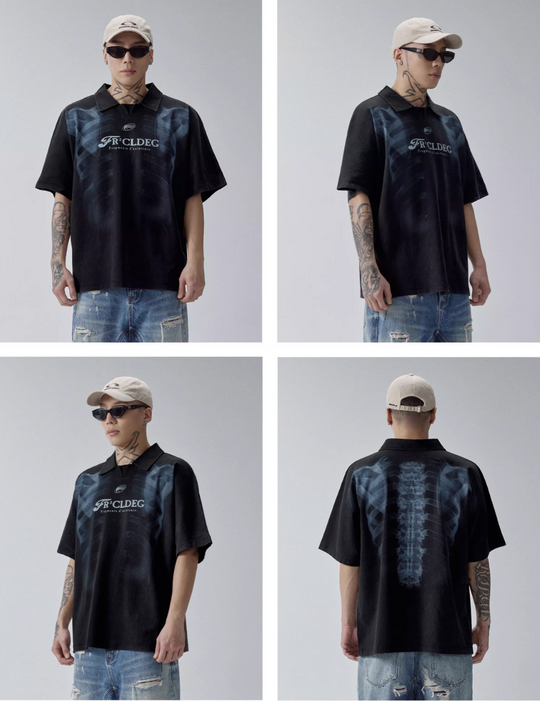 F2CE Washed X-ray Skeleton Print Polo | Face 3 Face