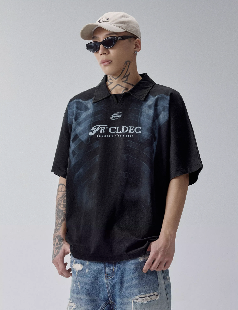 F2CE Washed X-ray Skeleton Print Polo | Face 3 Face