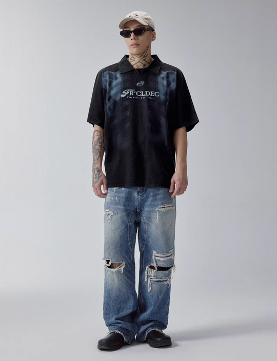 F2CE Washed X-ray Skeleton Print Polo | Face 3 Face