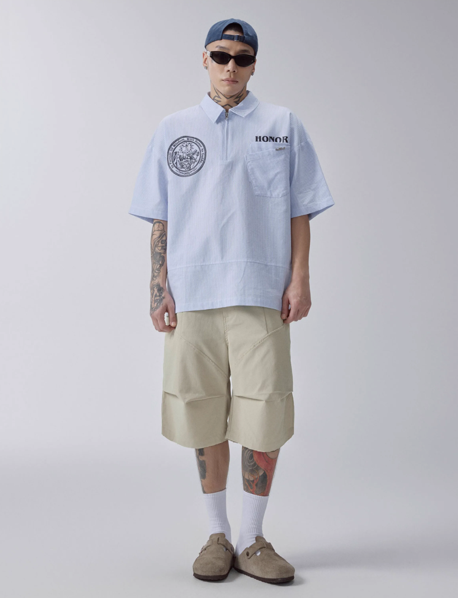 F2CE Printed Striped Short-Sleeve Pullover Shirt | Face 3 Face