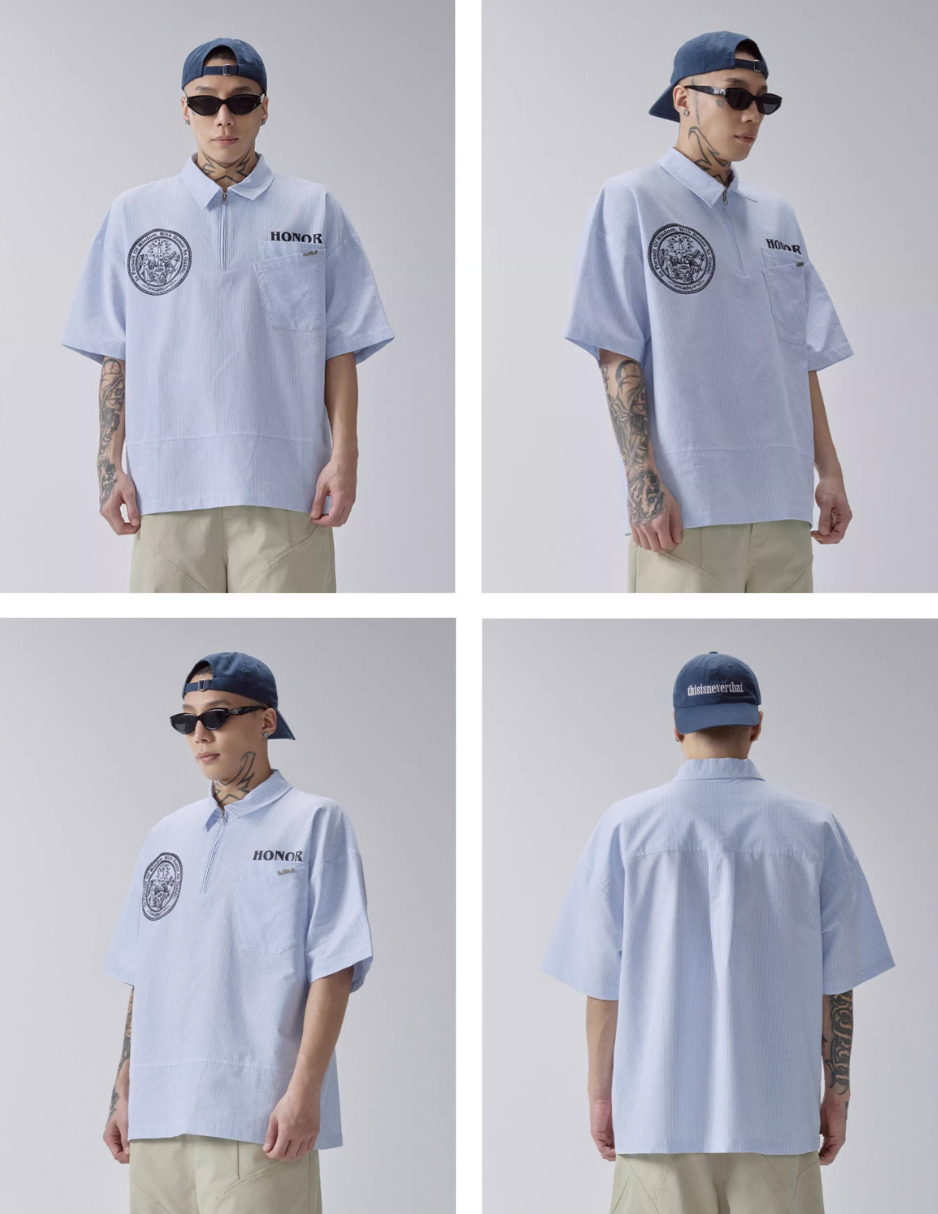 F2CE Printed Striped Short-Sleeve Pullover Shirt | Face 3 Face